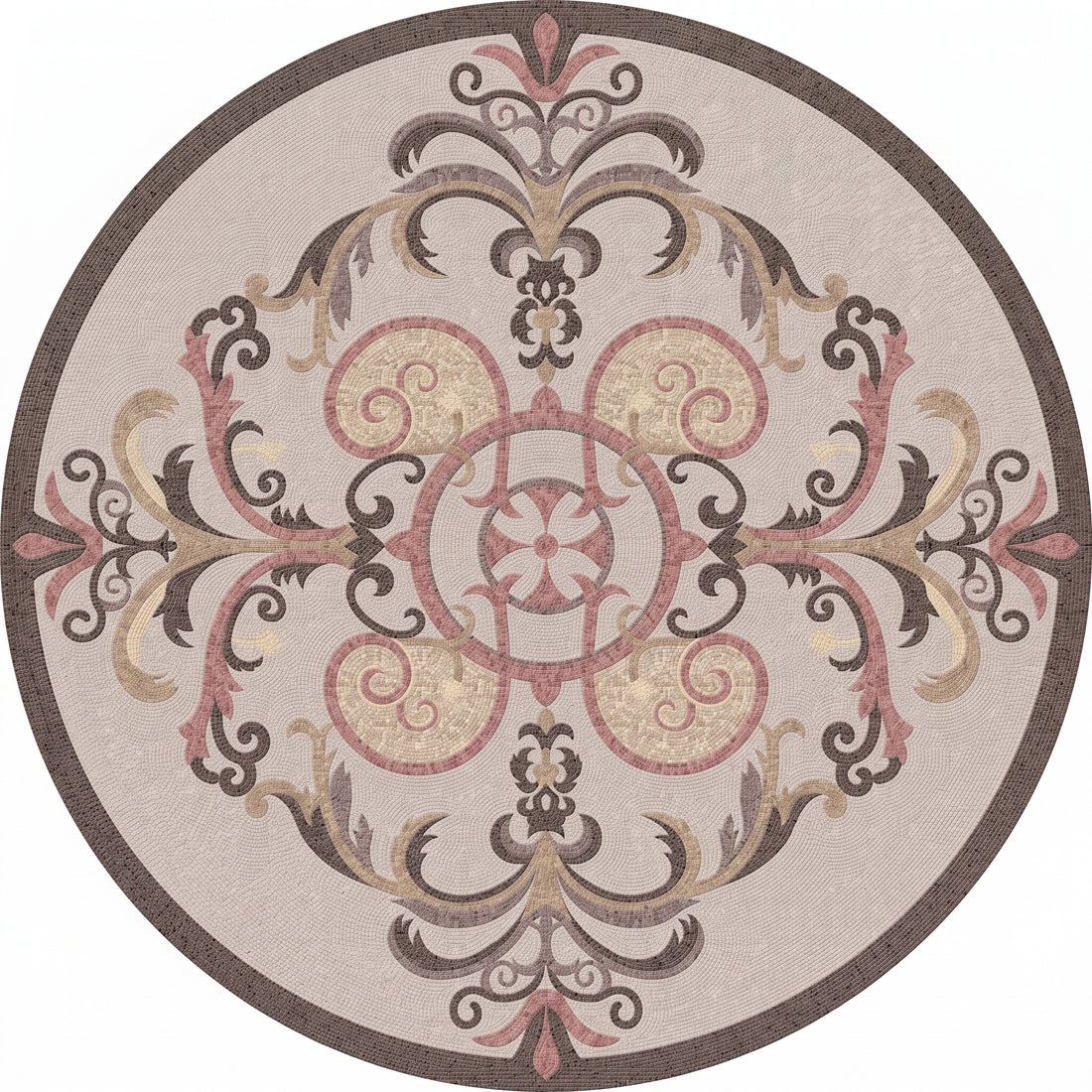 Rococo Blush Scroll Medallion Marble Mosaic Art