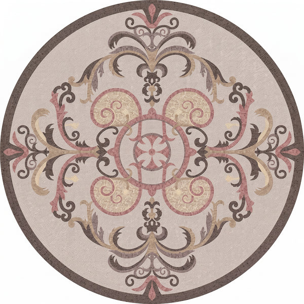 Rococo Blush Scroll Medallion Marble Mosaic Art