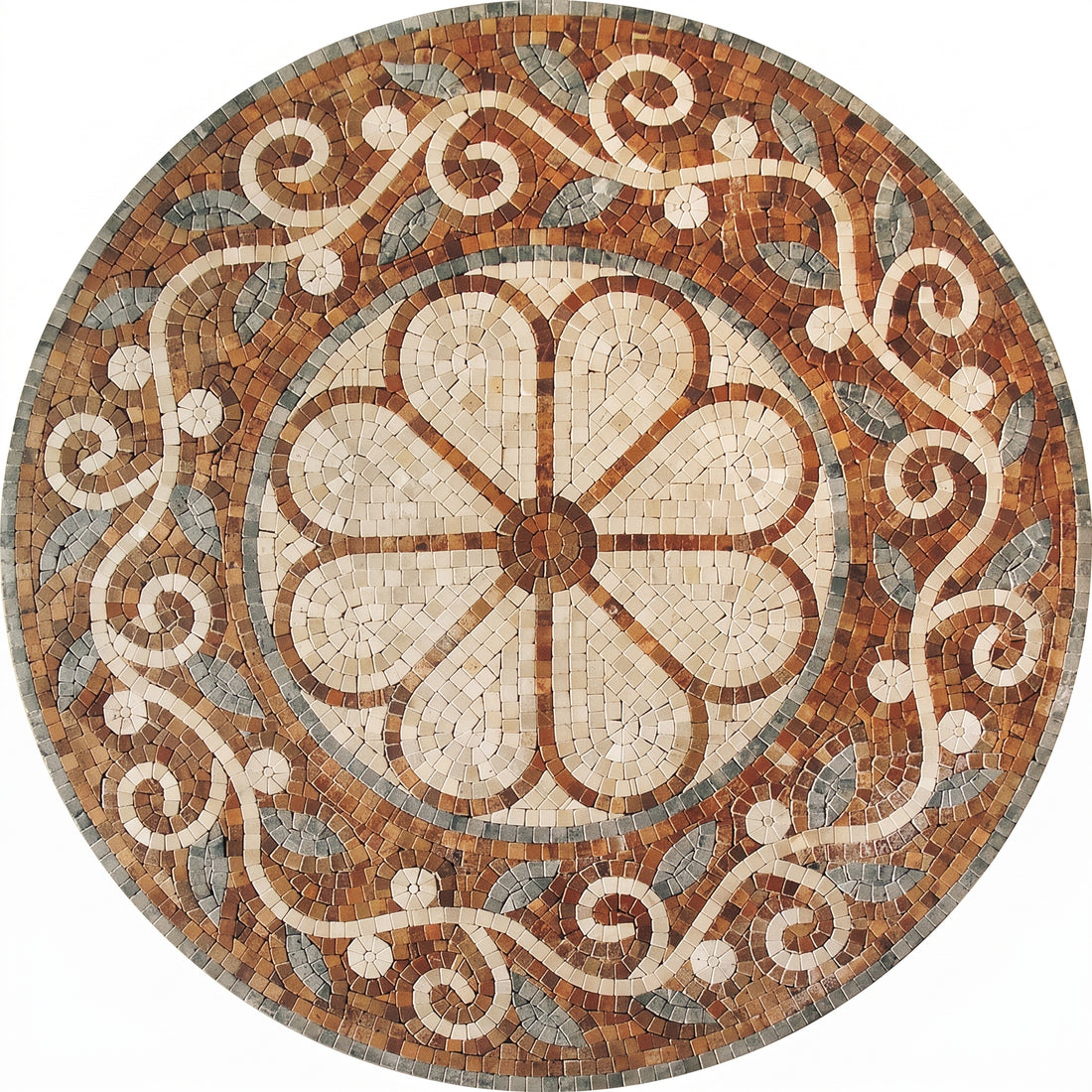 Rustic Terracotta Bloom Medallion Marble Mosaic Art