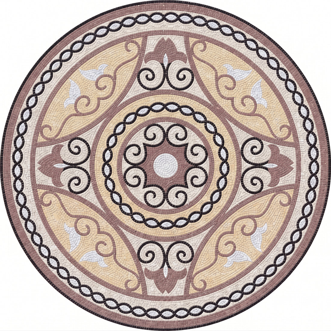 Mauve Scroll Swirl Medallion Marble Mosaic Art