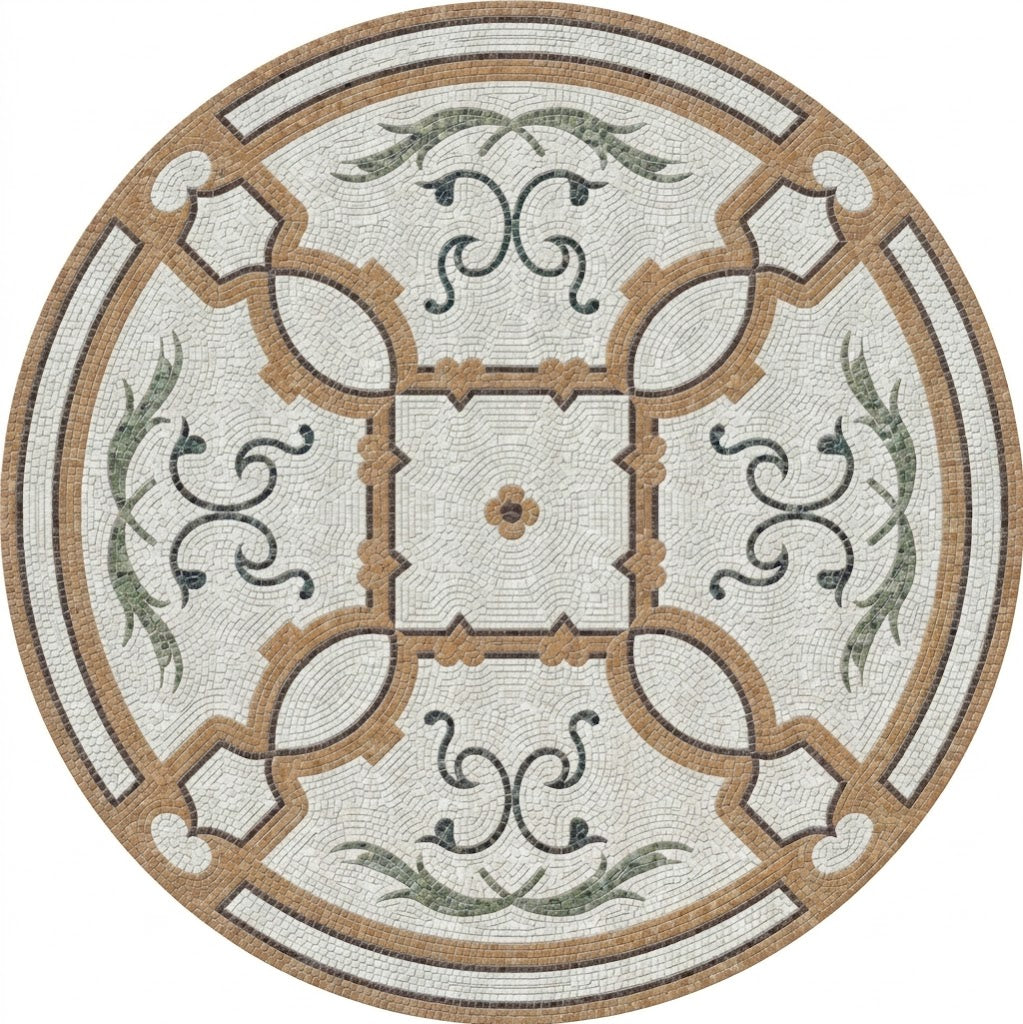 Ivory Garden Quatrefoil Medallion Marble Mosaic Art