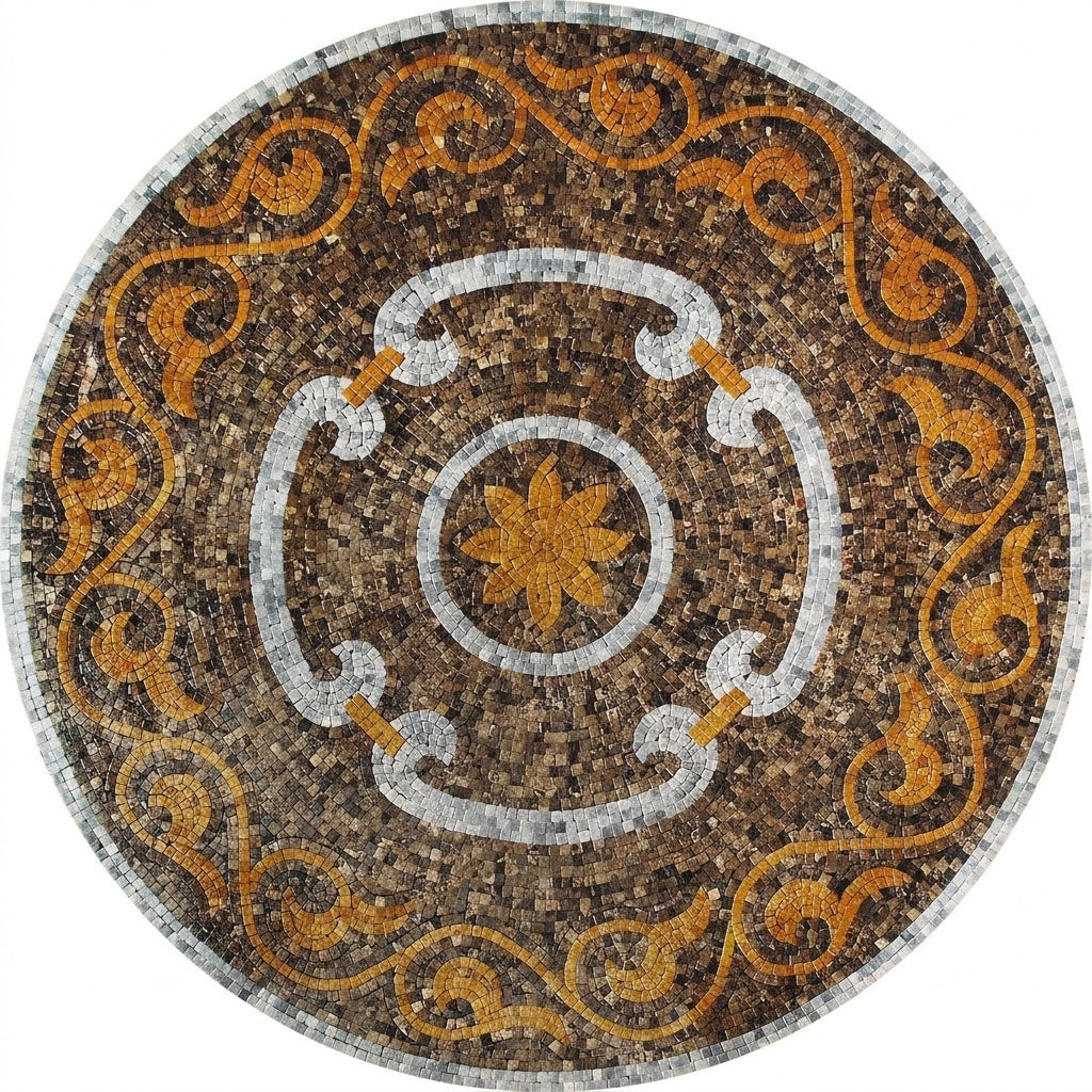 Amber Scroll Medallion Marble Mosaic Art