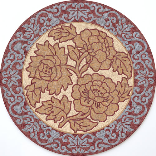Golden Peony Bloom Medallion Marble Mosaic Art