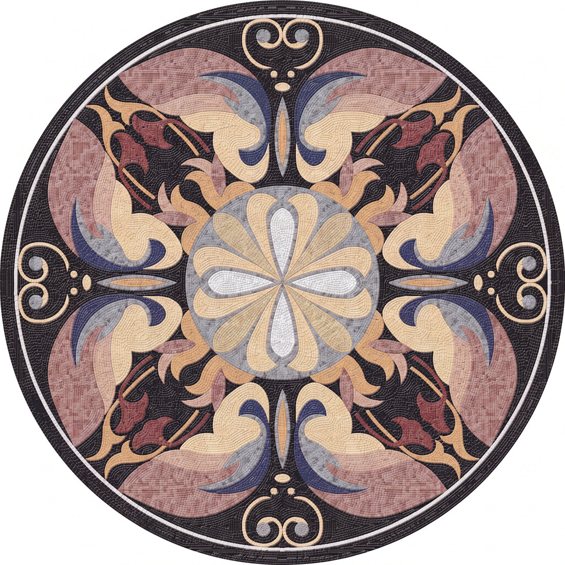 Midnight Rose Acanthus Medallion Marble Mosaic Art