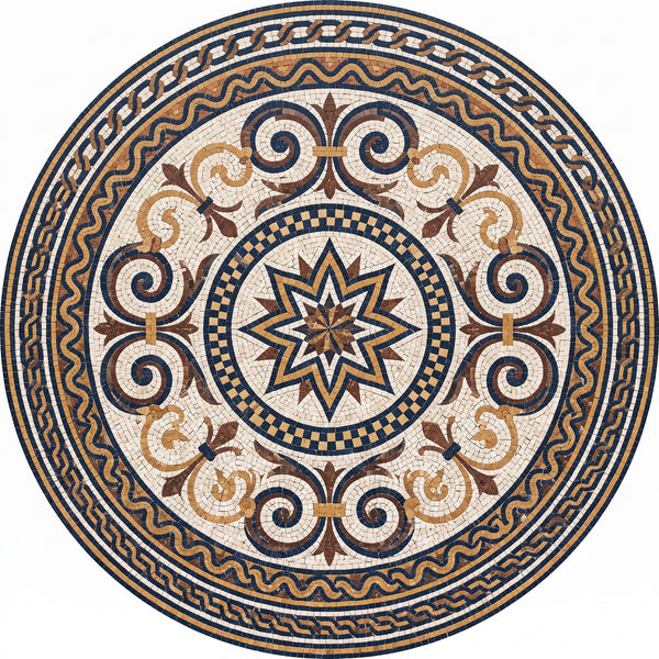 Navy Roman Compass Star Medallion Marble Mosaic Art