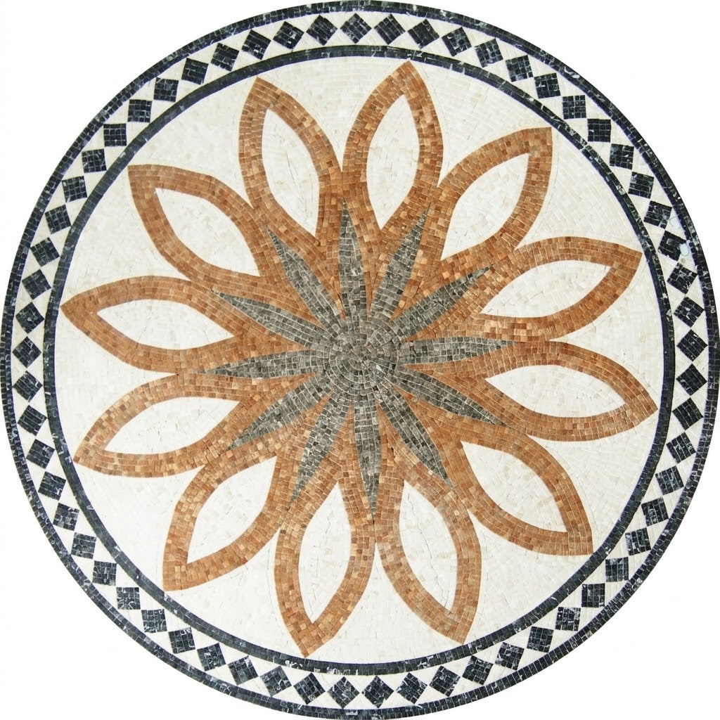 Autumn Dahlia Burst Medallion Marble Mosaic Art