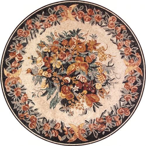 Floral Bouquet Round Medallion Marble Mosaic Art