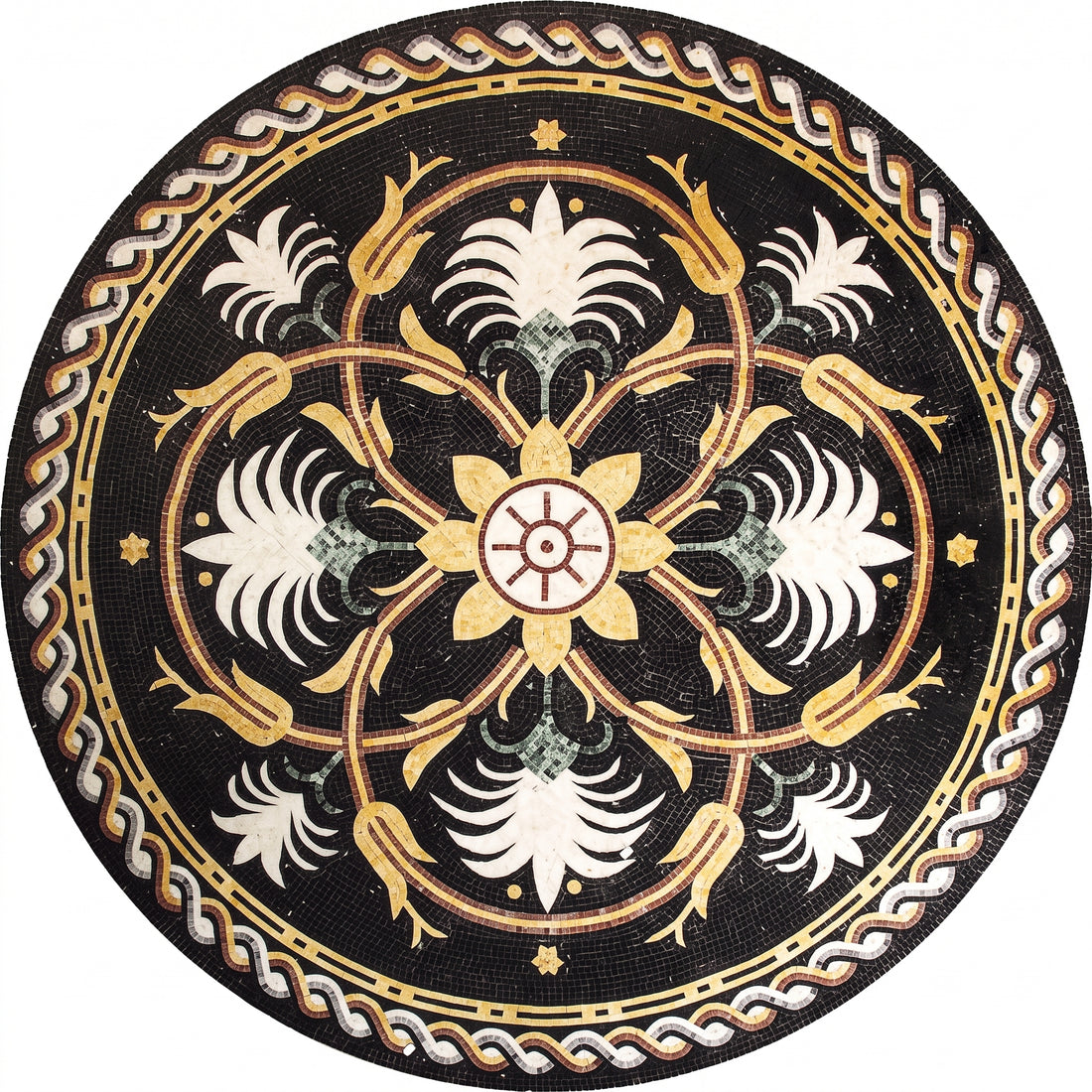Golden Palmette Medallion Marble Mosaic Art