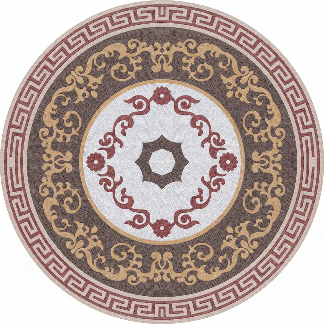 Greek Key Scroll Medallion Marble Mosaic Art