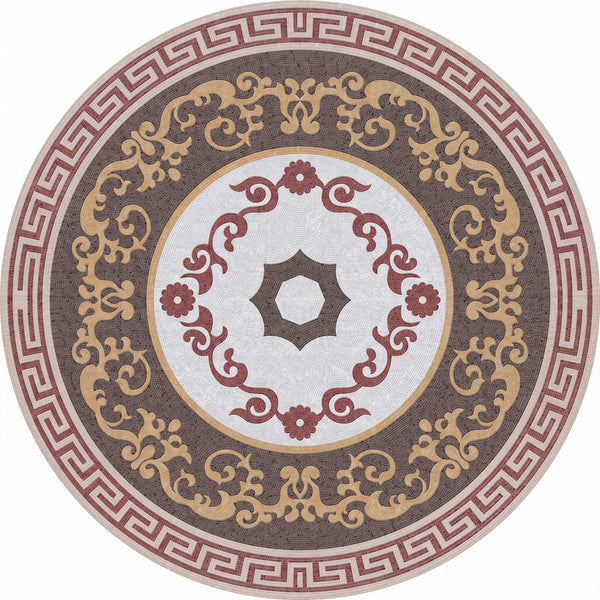 Greek Key Scroll Medallion Marble Mosaic Art