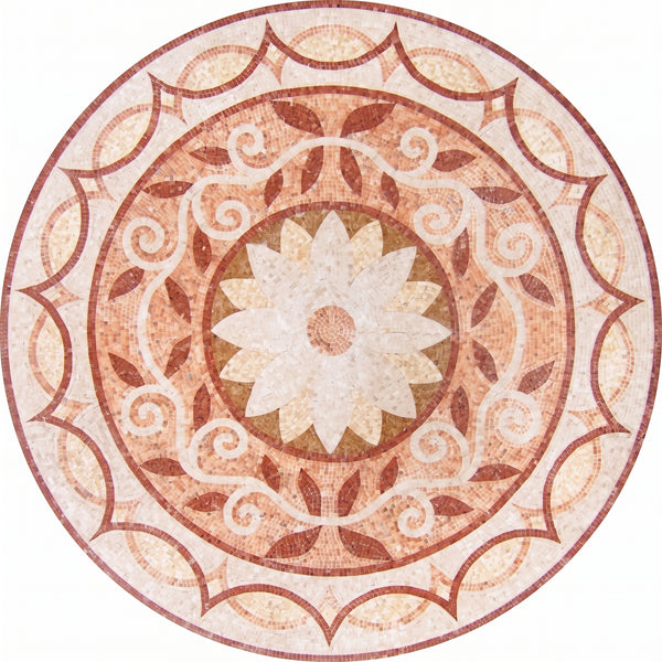 Coral Petal Bloom Medallion Marble Mosaic Art