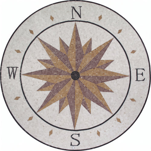 Nautical Compass Rose Medallion Marble Mosaic Art