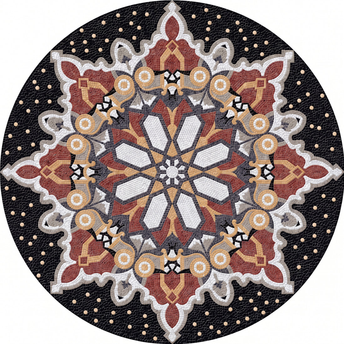 Crimson Kaleidoscope Star Medallion Marble Mosaic Art