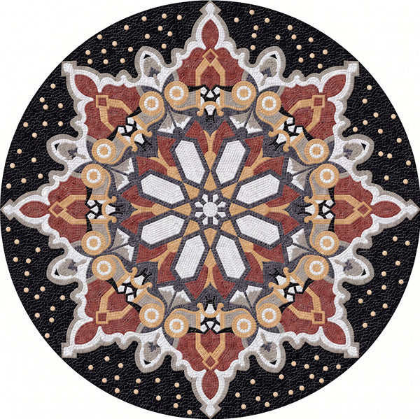 Crimson Kaleidoscope Star Medallion Marble Mosaic Art