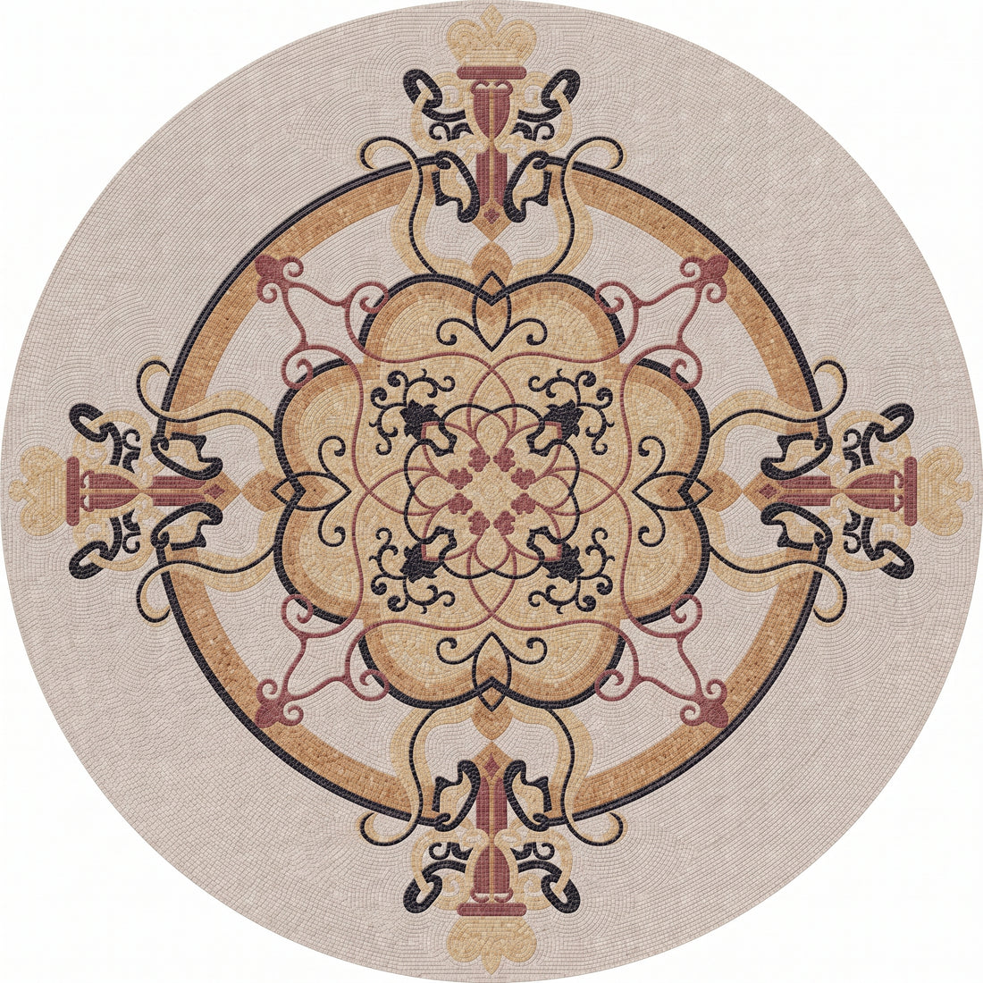 Ivory Column Arabesque Medallion Marble Mosaic Art
