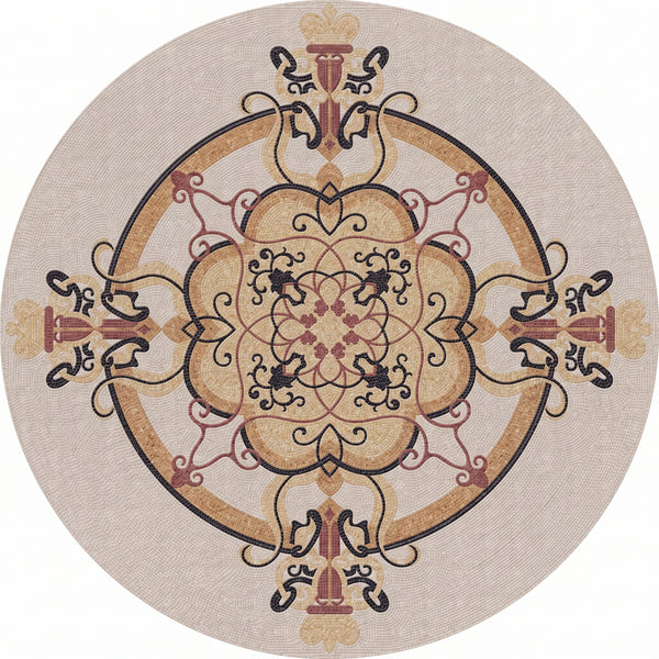 Ivory Column Arabesque Medallion Marble Mosaic Art