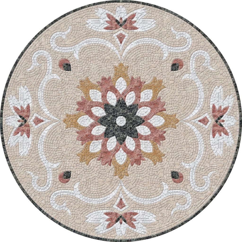 Autumn Star Flower Medallion Marble Mosaic Art