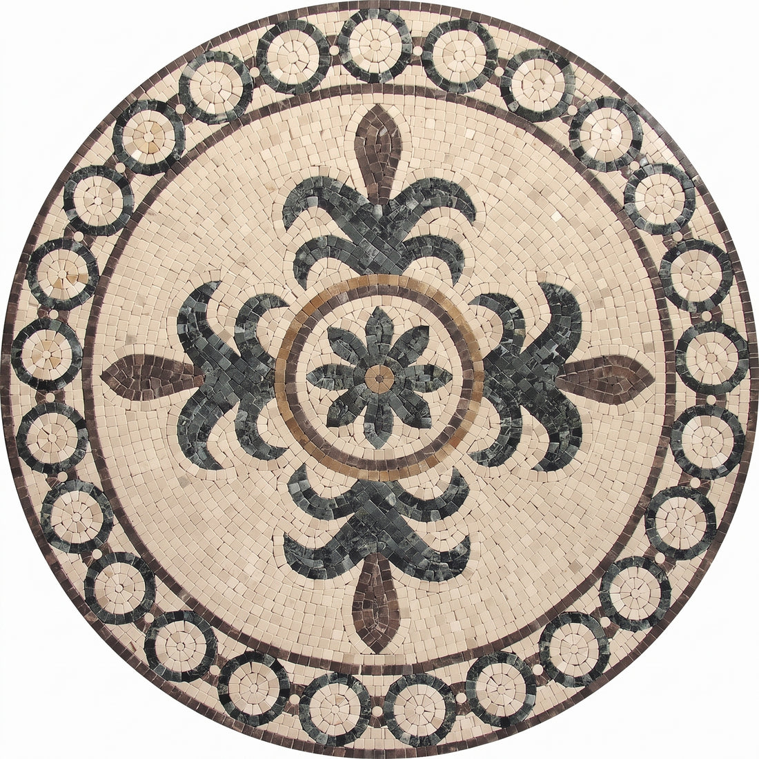 Ivory Floral Wheel Medallion Marble Mosaic Art