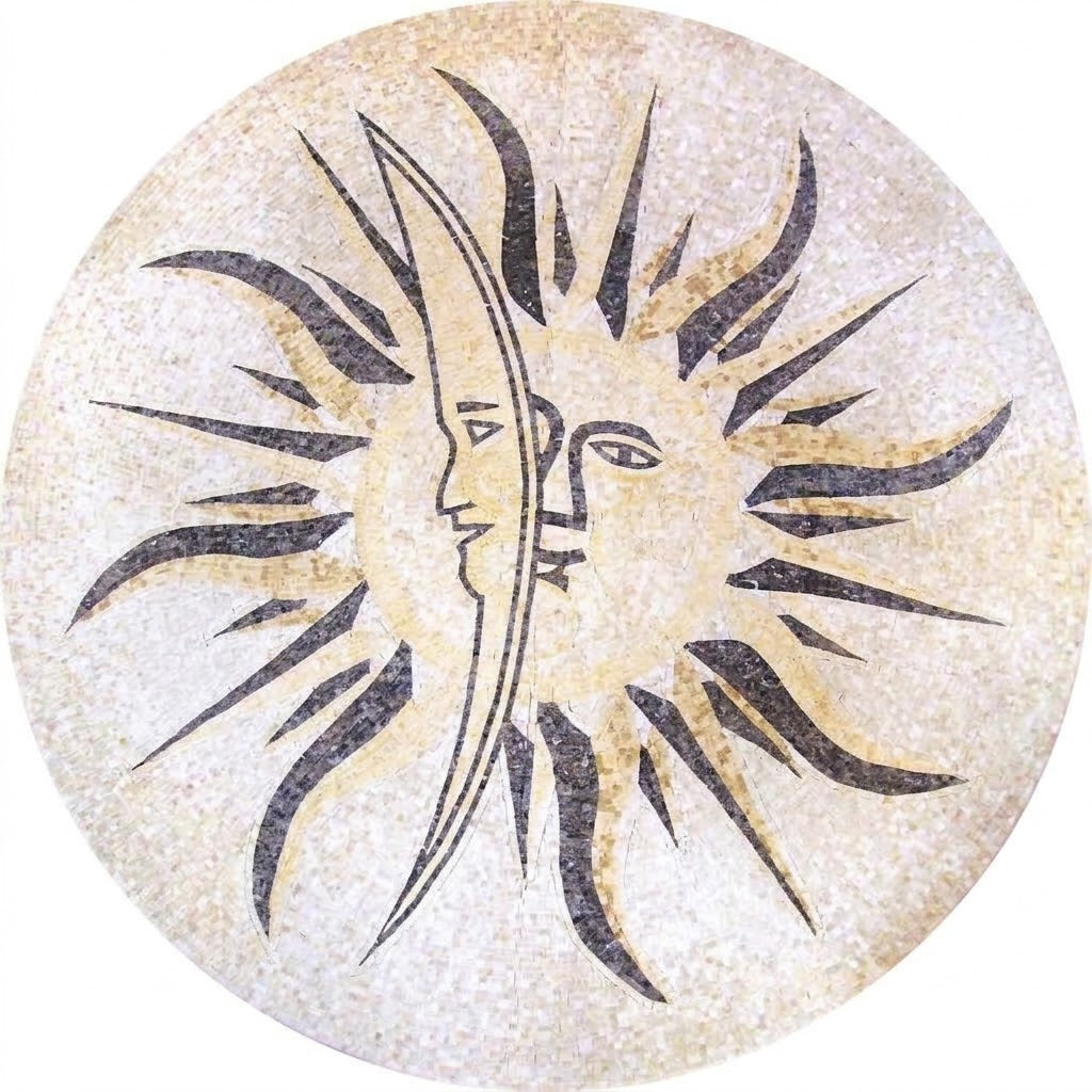 Celestial Sun Moon Marble Mosaic Art