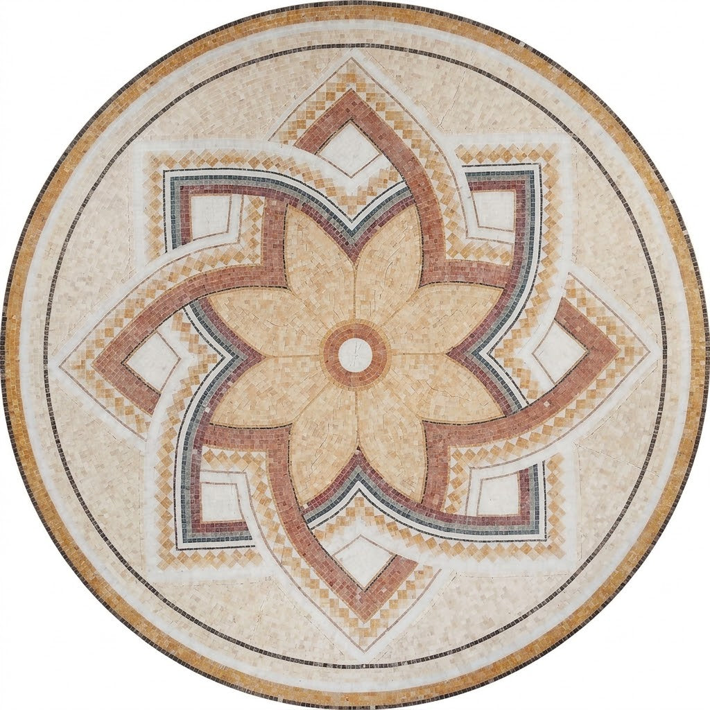 Coral Lotus Star Medallion Marble Mosaic Art