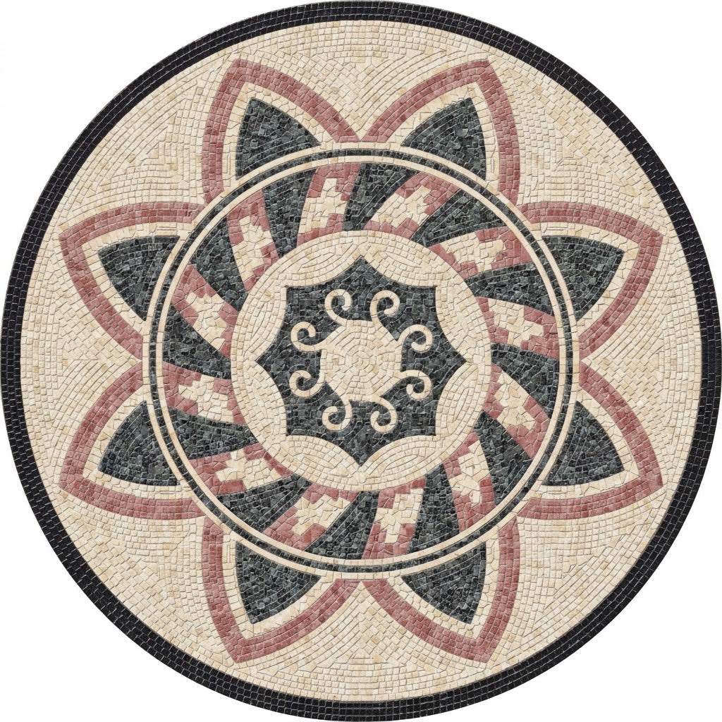 Rose Lotus Star Medallion Marble Mosaic Art
