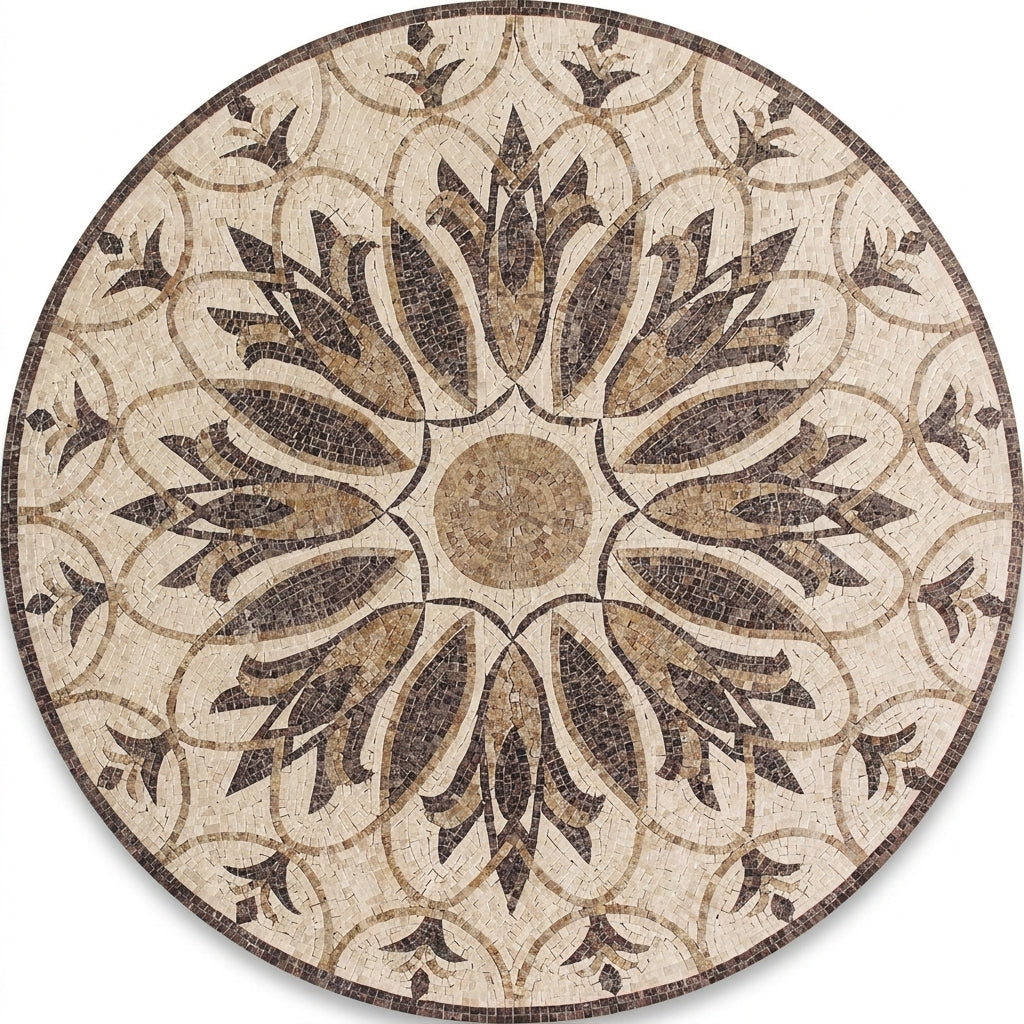 Sandstone Palmette Bloom Medallion Marble Mosaic Art