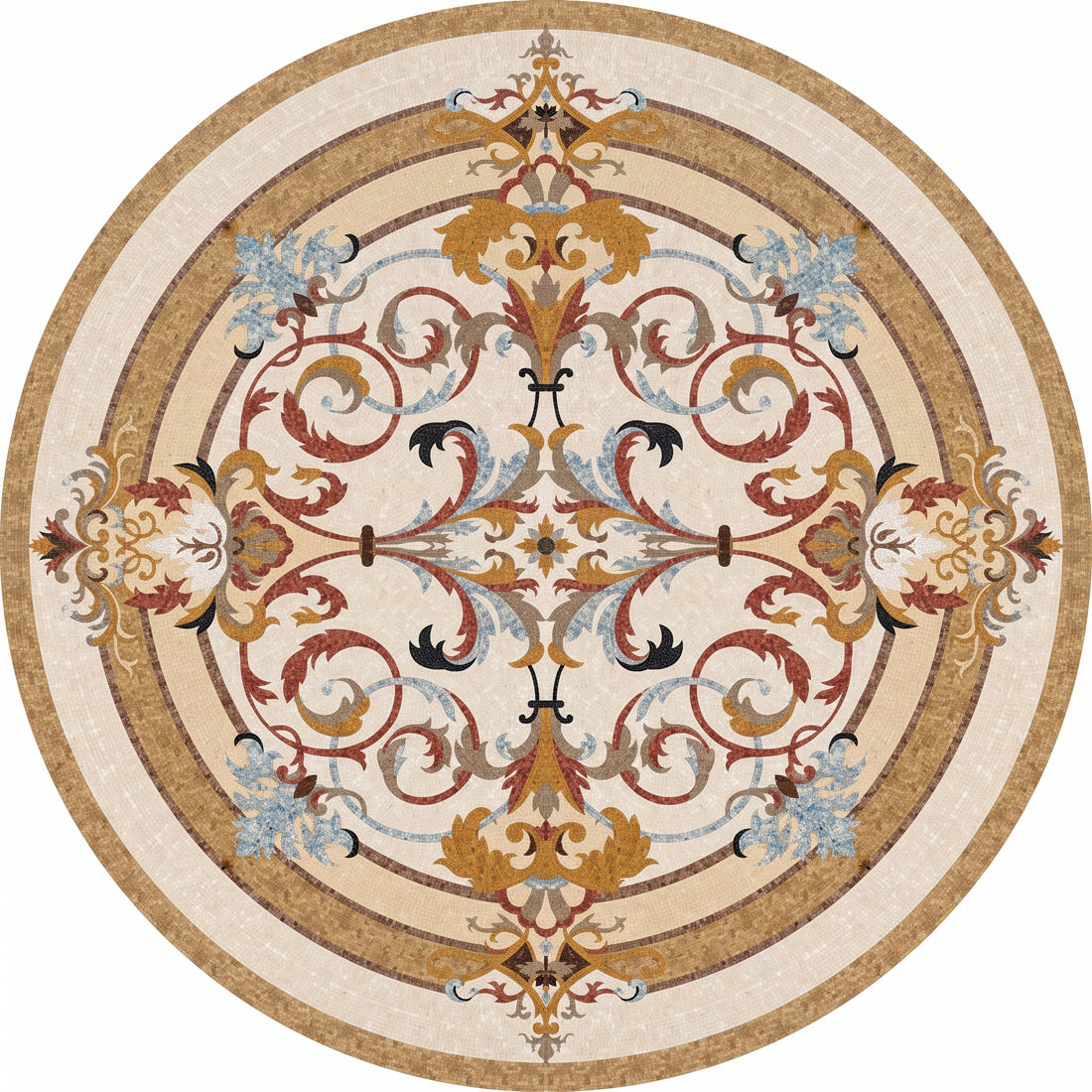 Baroque Acanthus Scroll Medallion Marble Mosaic Art