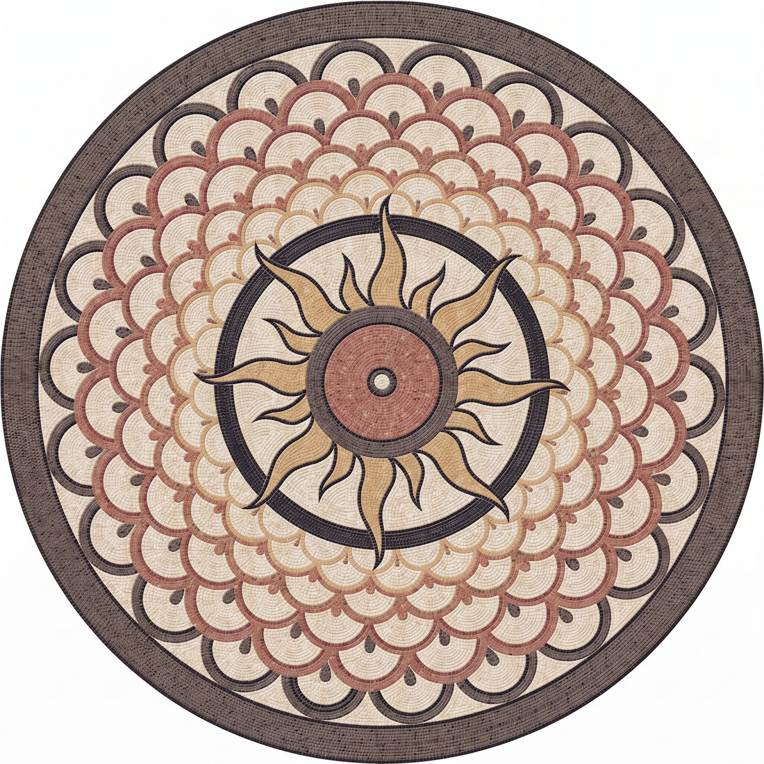 Radiant Sun Scallop Medallion Marble Mosaic Art