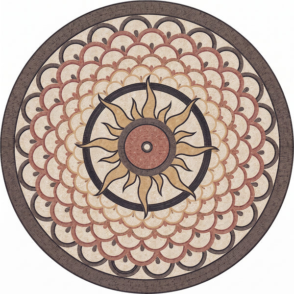 Radiant Sun Scallop Medallion Marble Mosaic Art