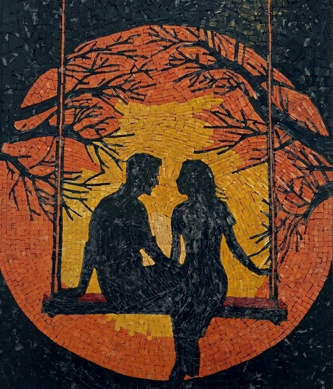 Couple on a Swing Sunset Silhouette Mosaic Art