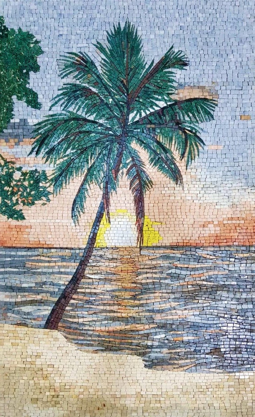 Palm Tree Beach Sunset Mosaic Art