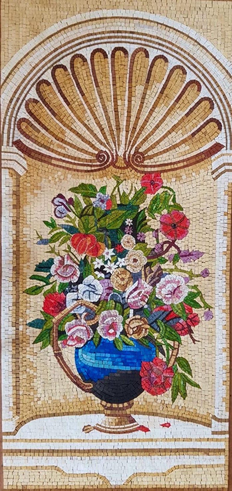 Floral Bouquet in Arched Niche Mosaic Art