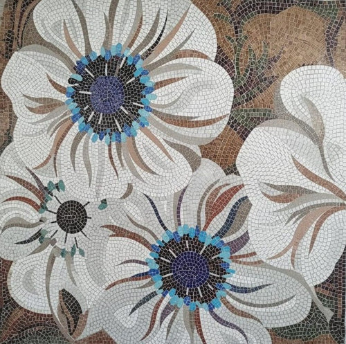 White Anemone Floral Mosaic Art