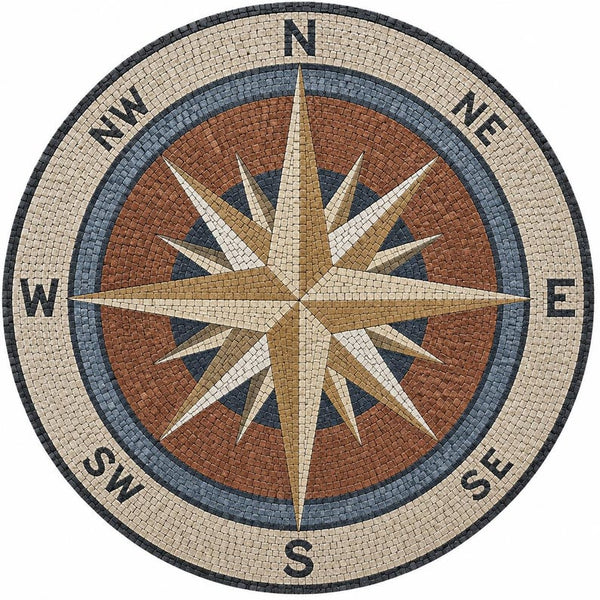Terracotta Compass Rose Medallion Mosaic Art