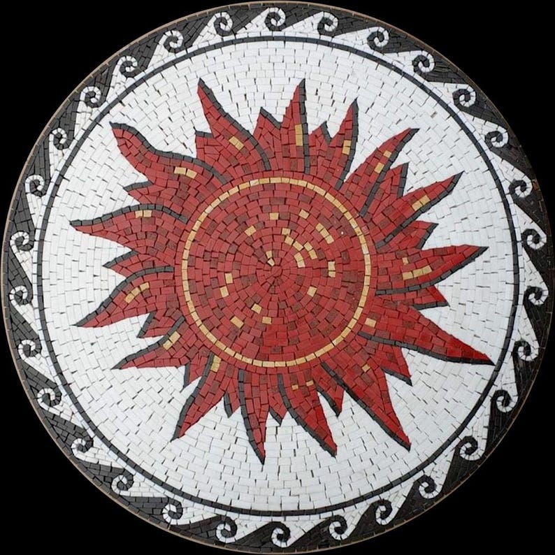 Red Sun Medallion Mosaic Art
