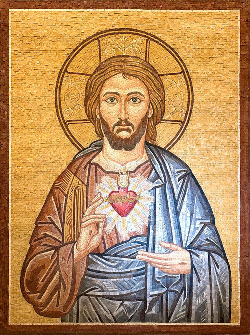 Sacred Heart of Jesus Gold Icon Mosaic Art