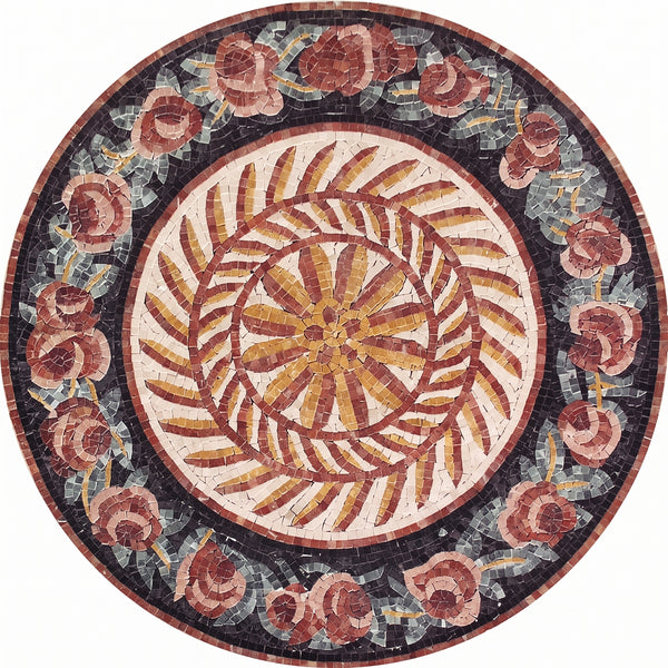 Rose Garland Wreath Medallion Marble Mosaic Art