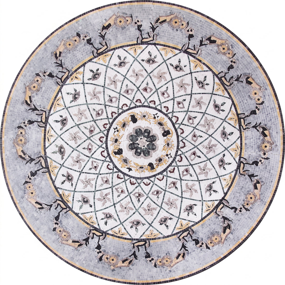 Silver Lattice Bloom Medallion Marble Mosaic Art