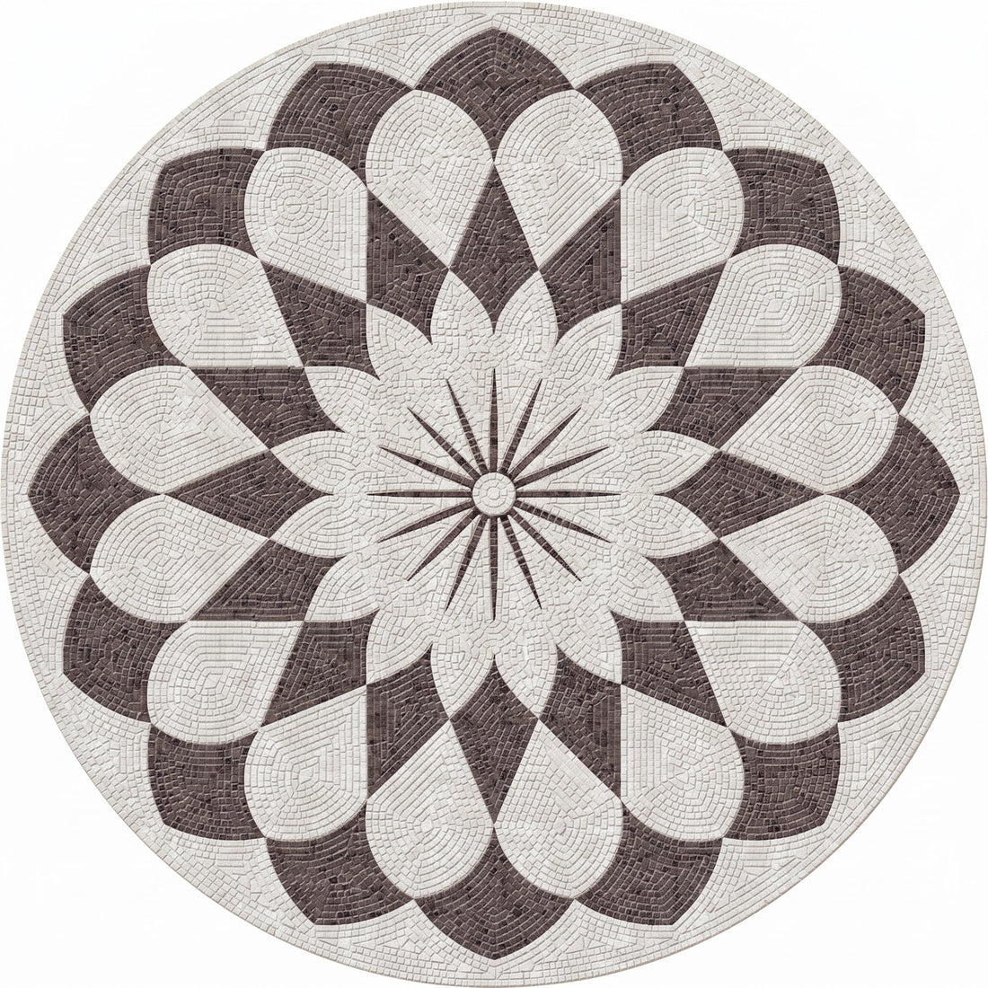 Espresso Petal Mandala Medallion Marble Mosaic Art
