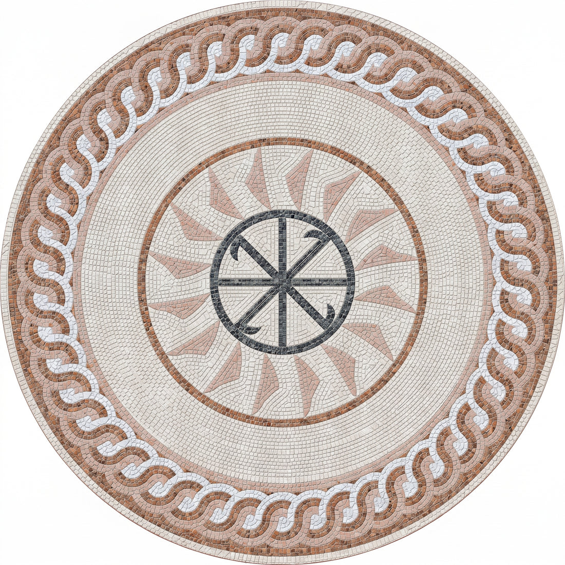 Roman Sun Wheel Medallion Marble Mosaic Art