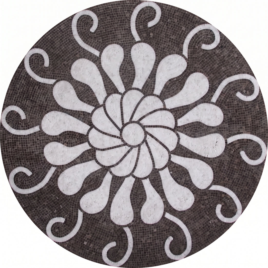 Espresso Pinwheel Bloom Medallion Marble Mosaic Art