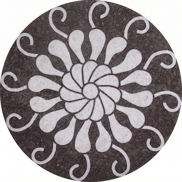 Espresso Pinwheel Bloom Medallion Marble Mosaic Art