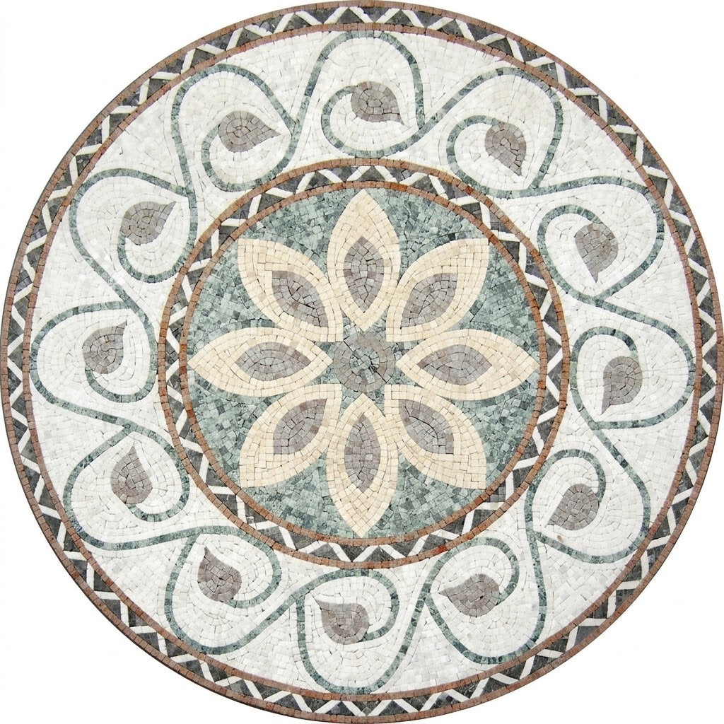 Verde Petal Bloom Medallion Marble Mosaic Art