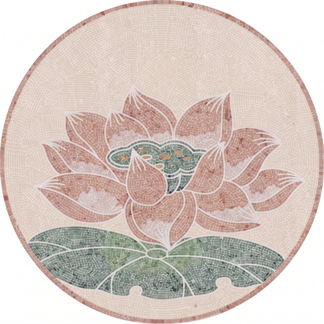 Pink Lotus Pond Medallion Marble Mosaic Art