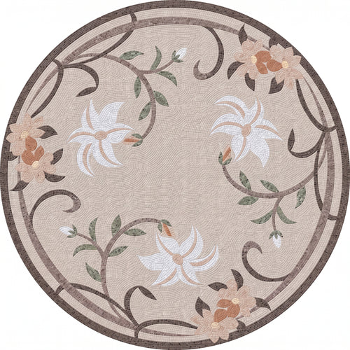Ivory Lily Bouquet Medallion Marble Mosaic Art