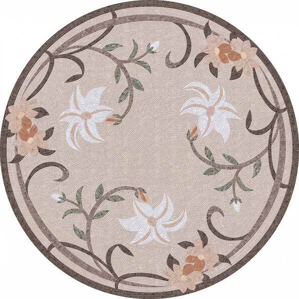 Ivory Lily Bouquet Medallion Marble Mosaic Art