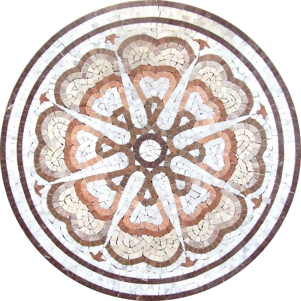 Terracotta Heart Rosette Medallion Marble Mosaic Art