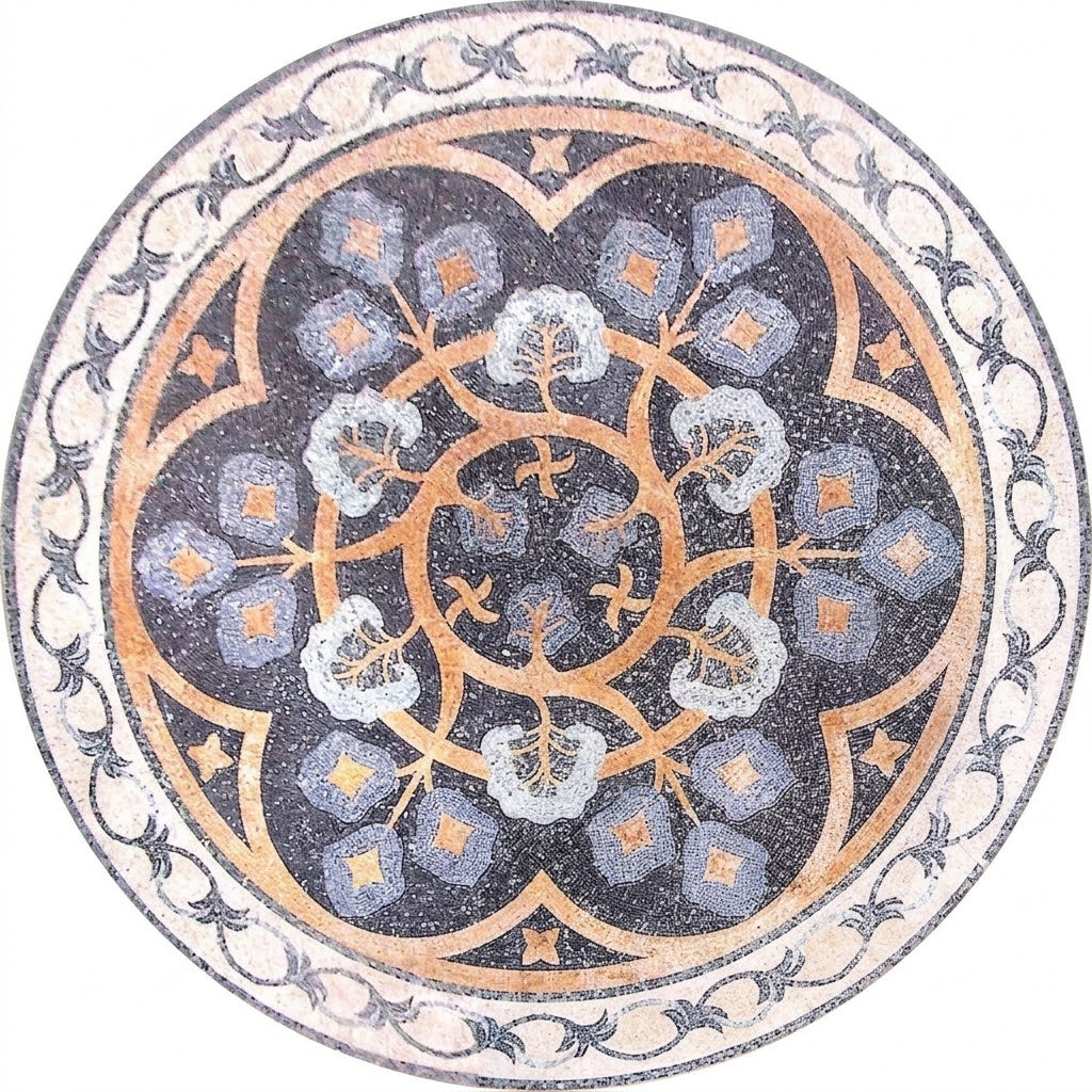 Sapphire Blossom Mandala Marble Mosaic Art