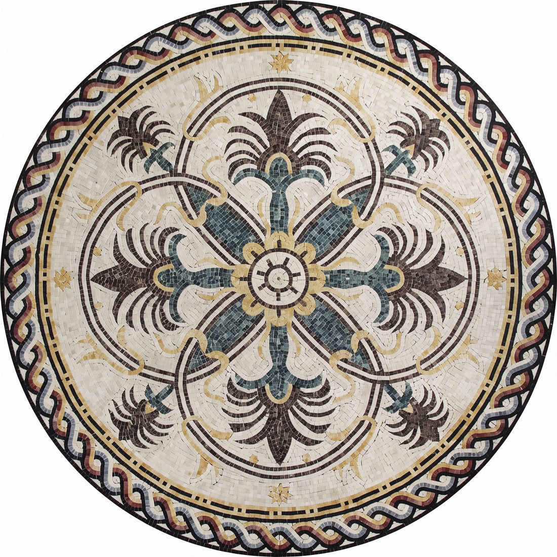 Palmette Cross Roman Medallion Marble Mosaic Art
