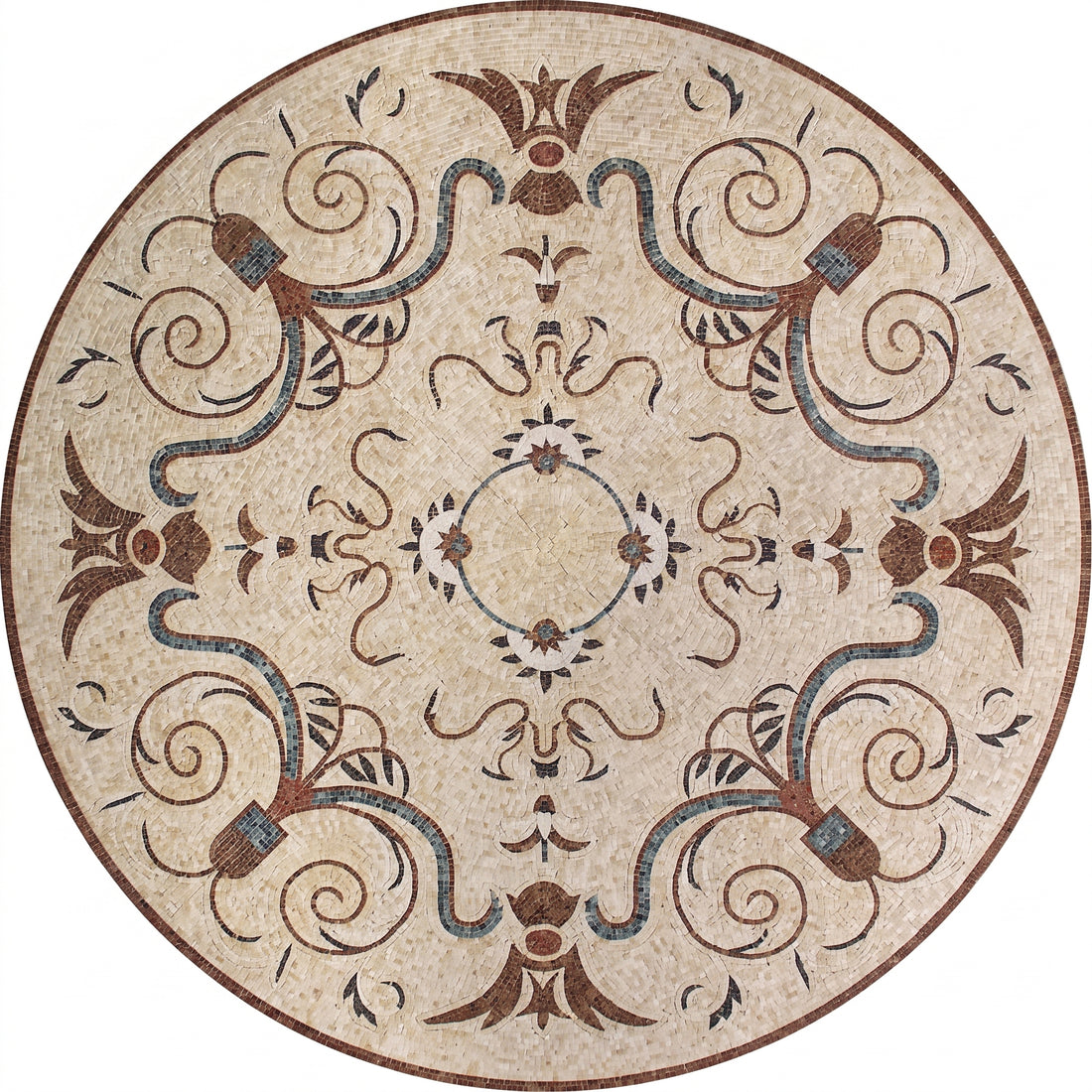 Ivory Acanthus Scroll Medallion Marble Mosaic Art
